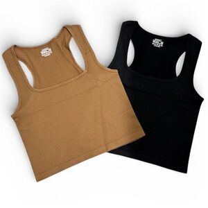 2-Ribbed Crop-Tank Tops (M)…snug fit NWOT